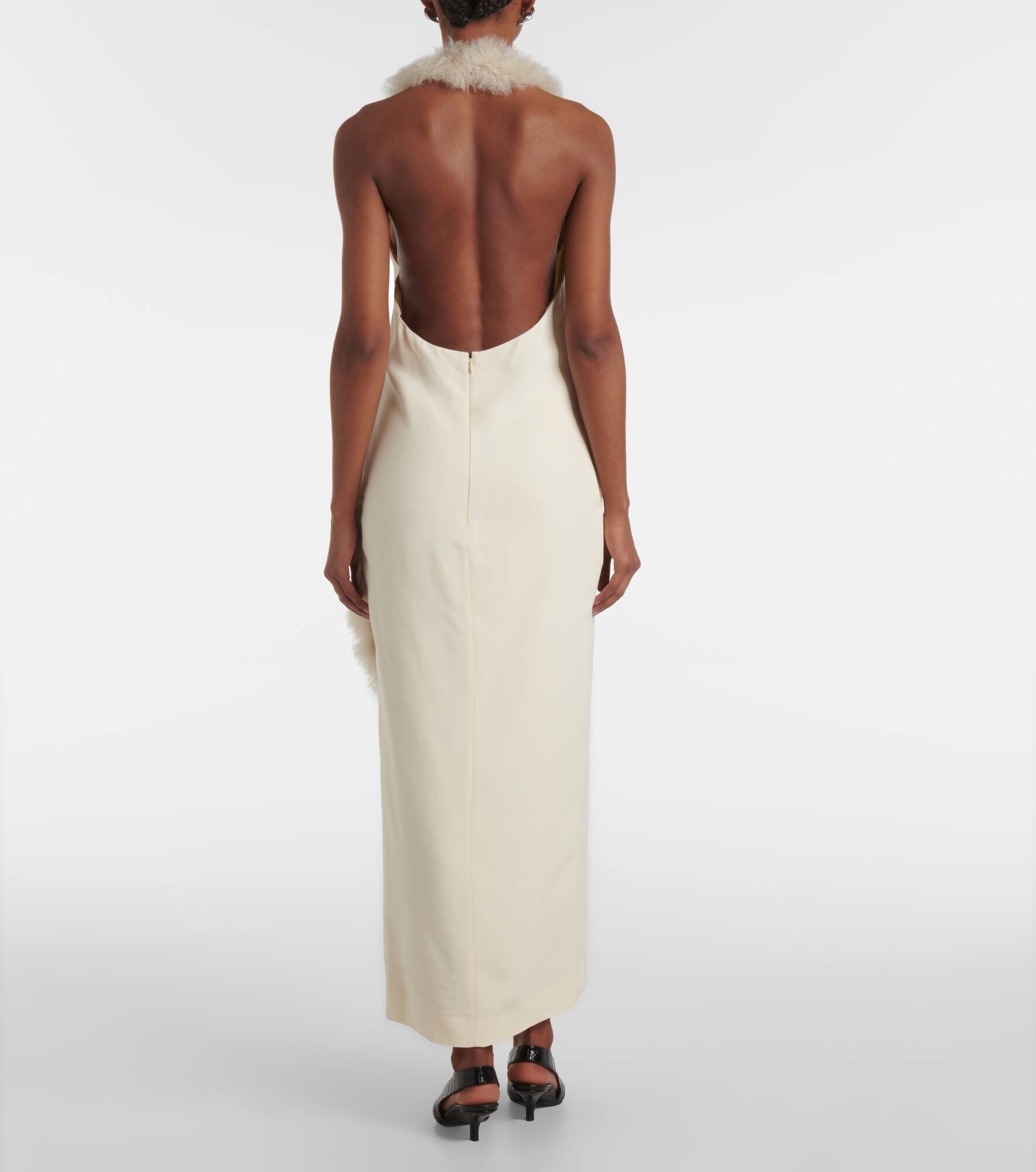 Shearling-trimmed cady midi dress - 3