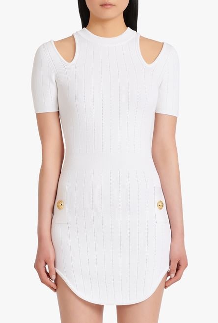 Short white eco-designed knit dress - 5