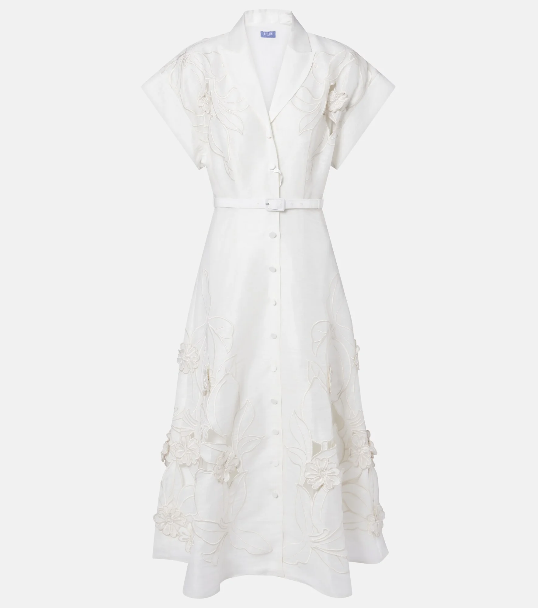 Aubrey floral-appliqué linen-blend shirt dress - 1