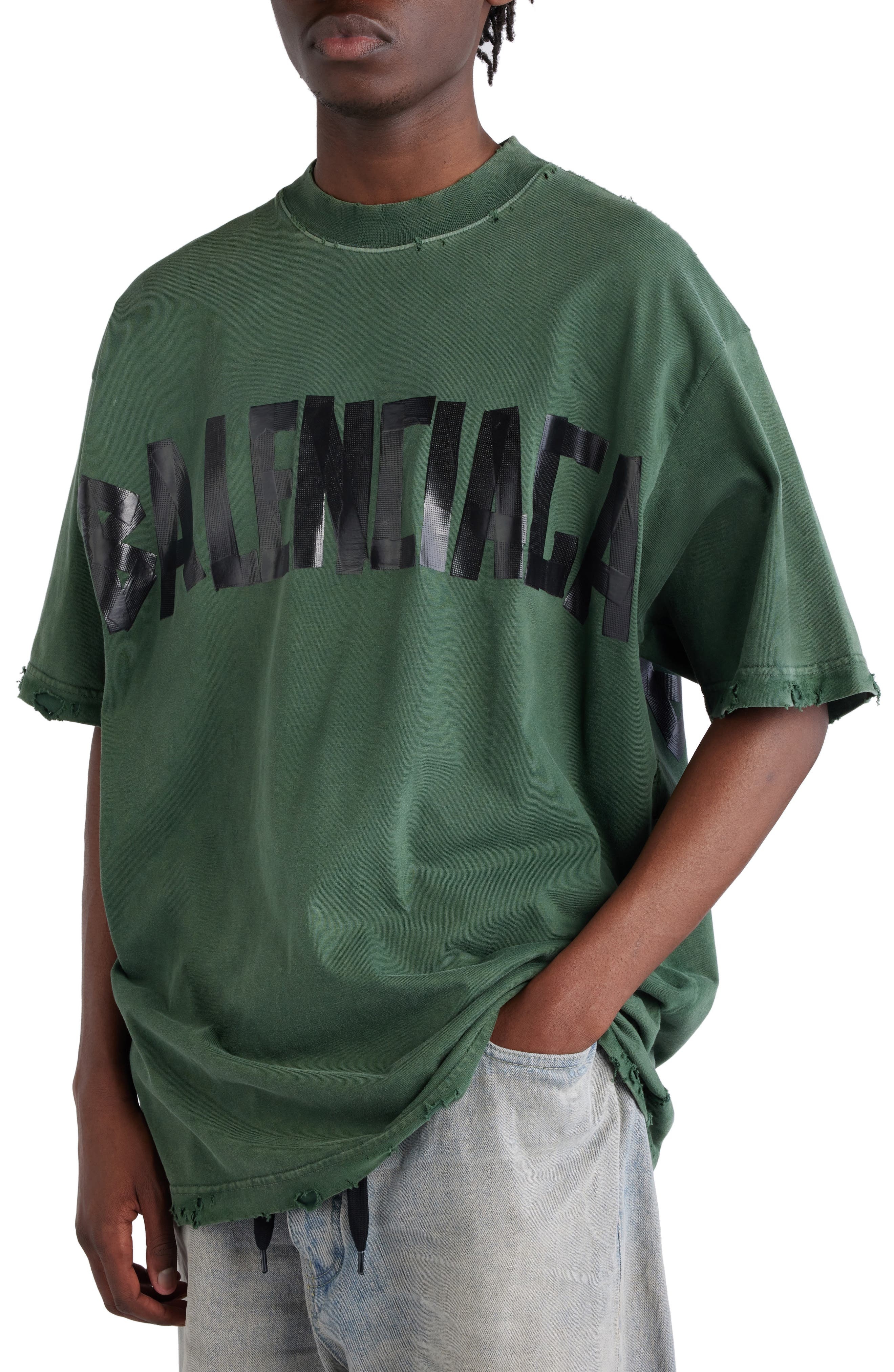 Distressed Tape Logo Cotton T-Shirt - 5