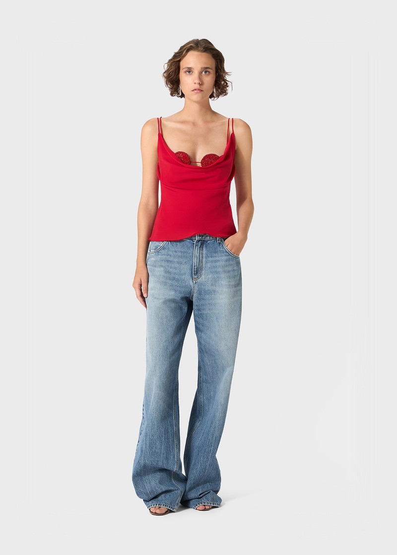 Blumarine GEORGETTE TOP WITH RHINESTONE HEARTS outlook