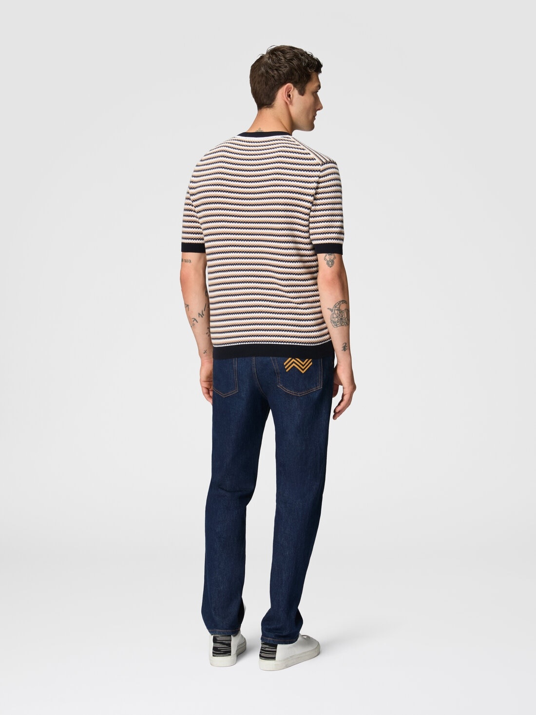 Zigzag cotton knit T-shirt with contrasting piping - 3