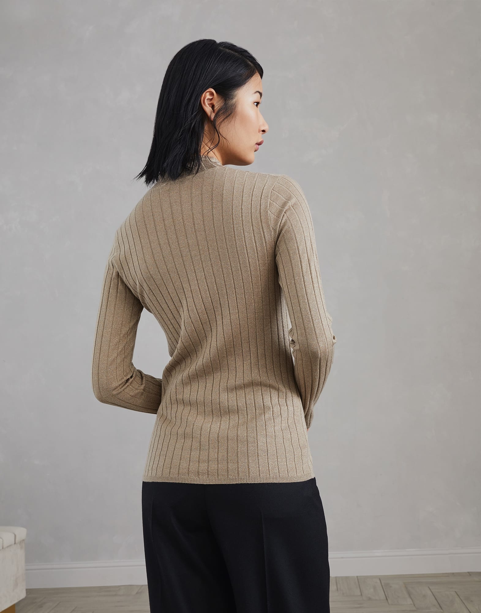 Sparkling cashmere and silk rib knit mock neck sweater - 2