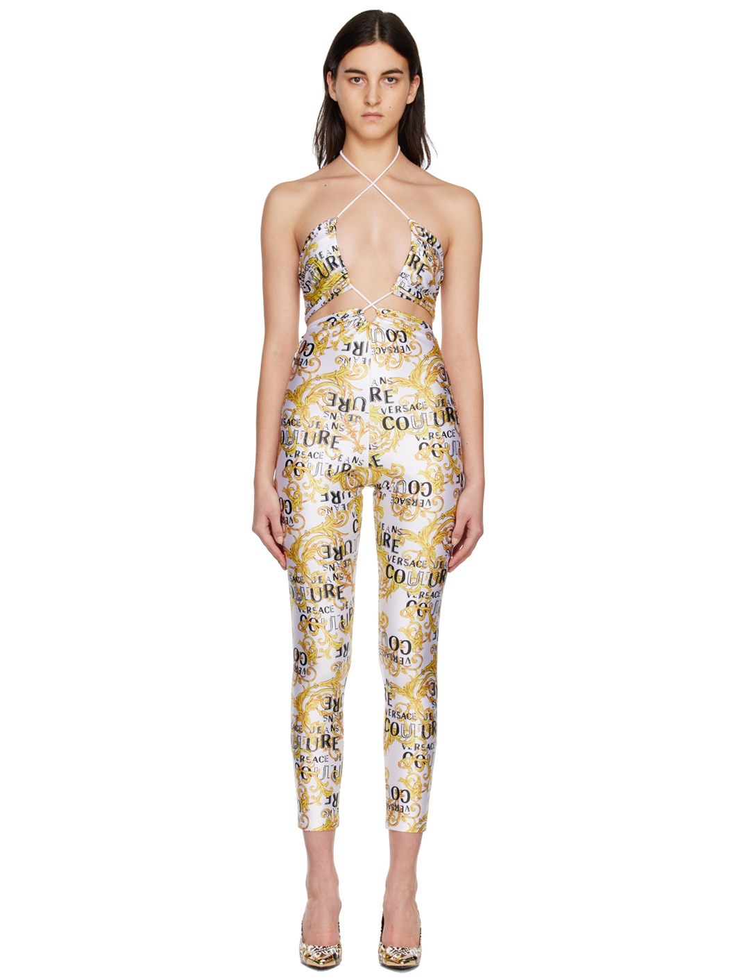 White & Yellow Printed Jumpsuit - 1