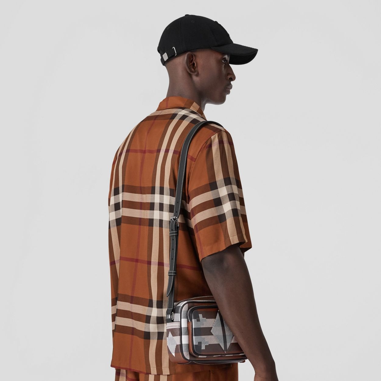 Geometric Check and Leather Crossbody Bag - 3