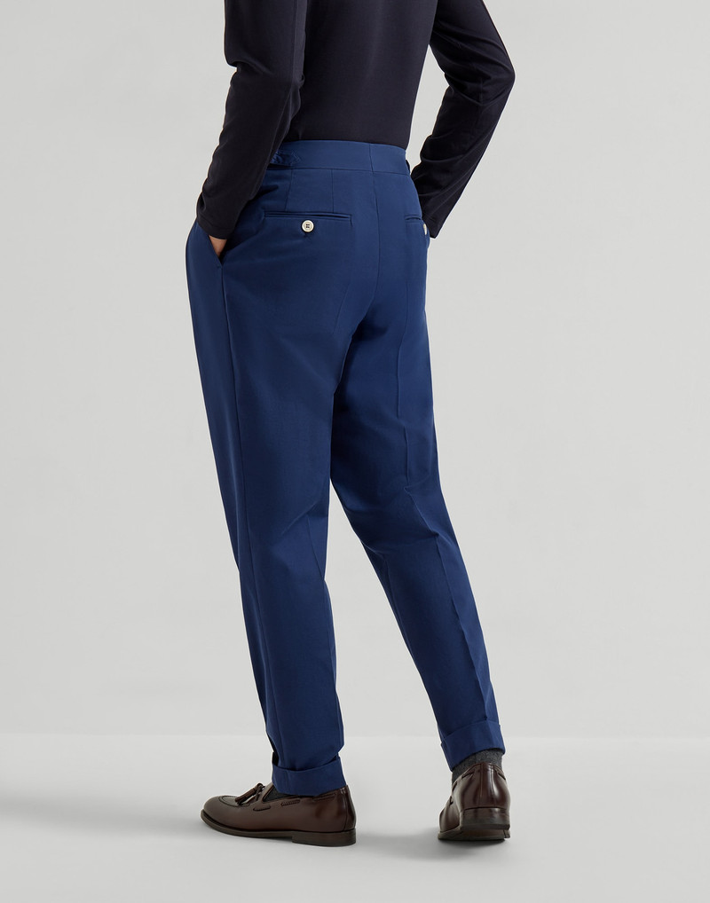 Brunello Cucinelli Comfort cotton and cashmere gabardine tailor fit trousers with double pleats and waist tabs outlook