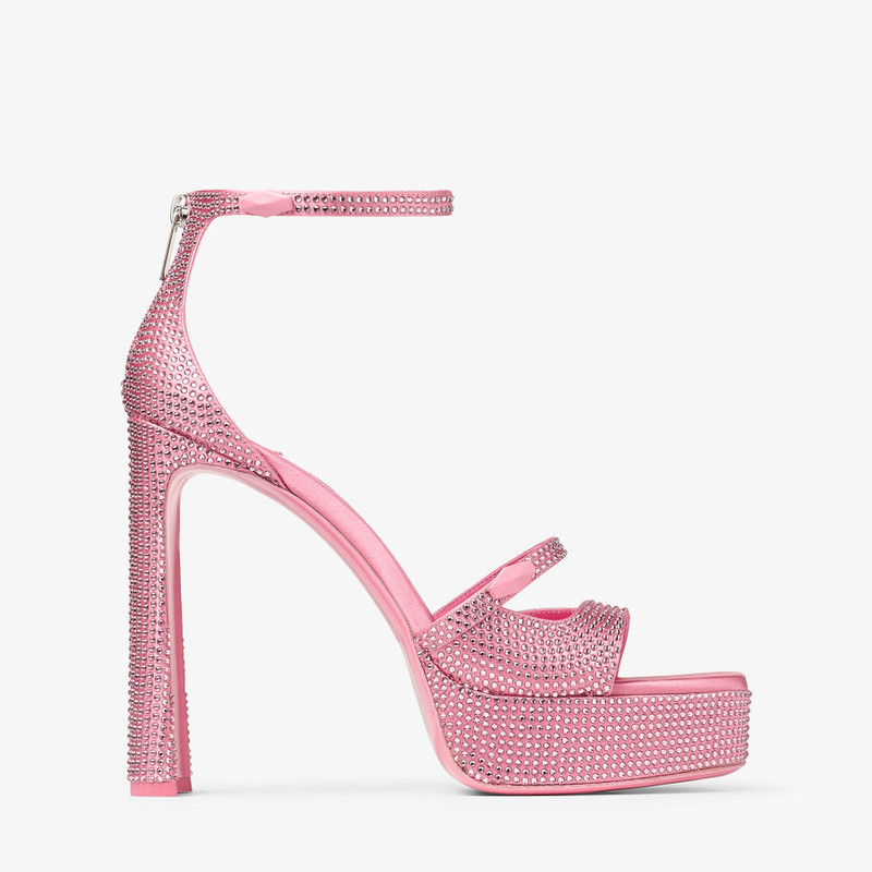 Claressa Platform 125 Candy Pink Satin Crystal Platform Sandals - 1