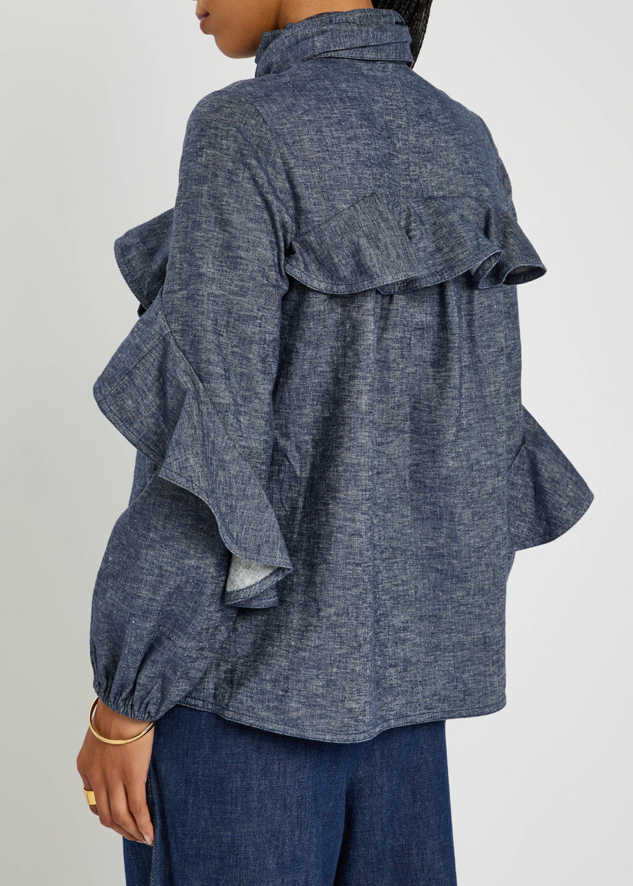 Zimmermann Hypnotic Chambray Linen-blend Blouse - 3