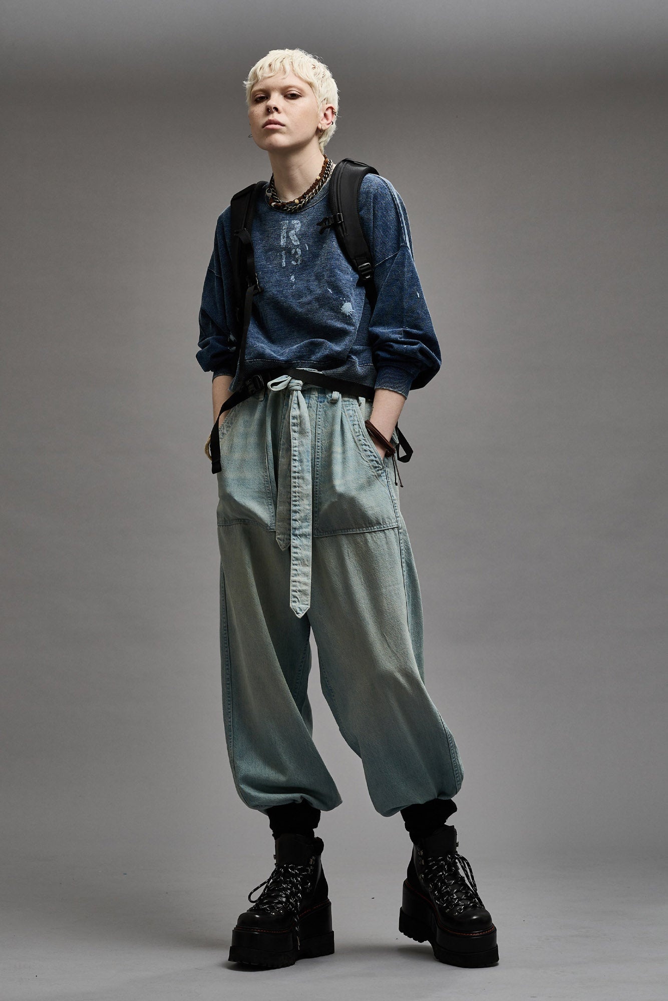CROPPED R13 CREWNECK - INDIGO BLUE - 4