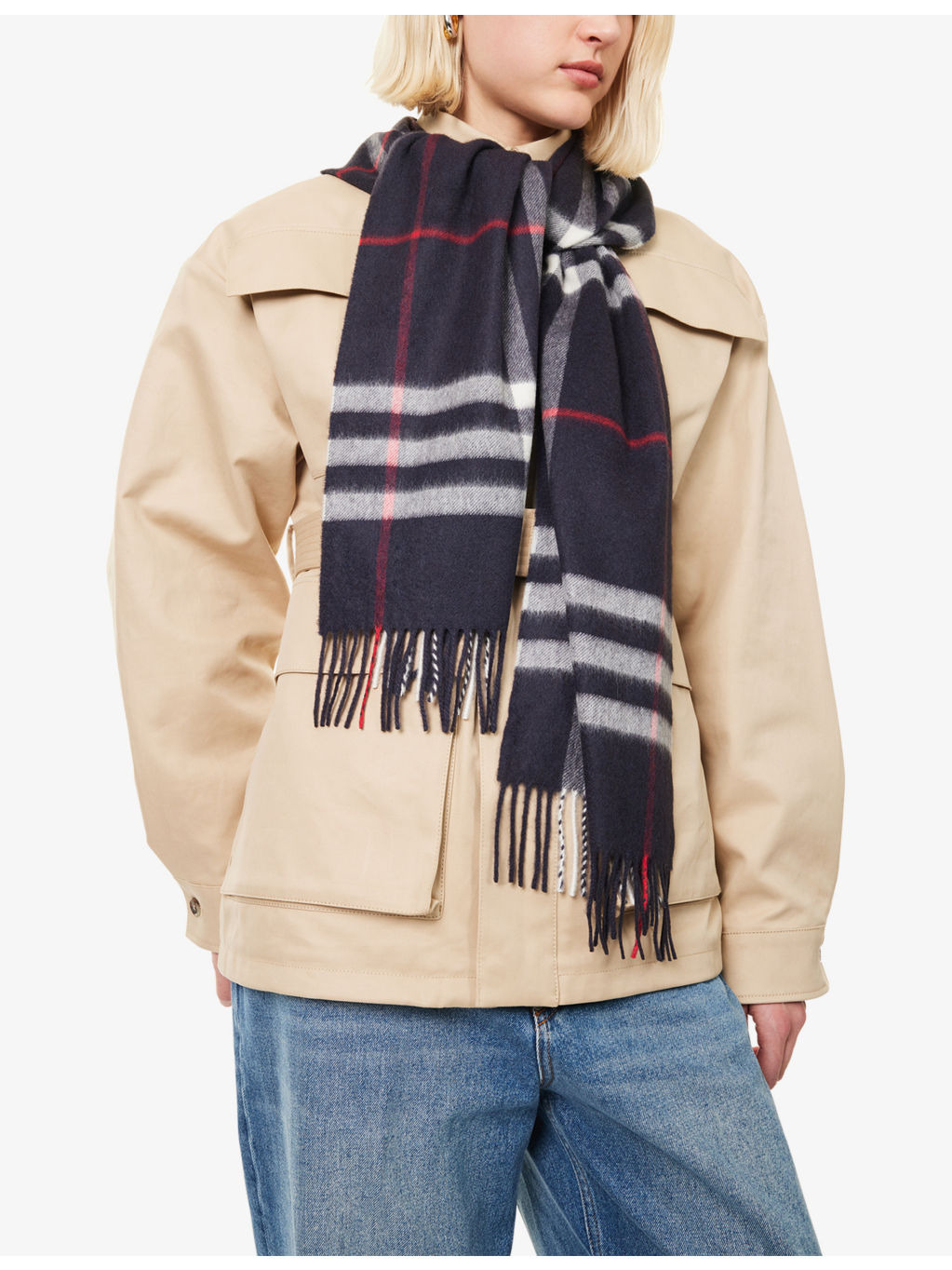Check-print fringed cashmere scarf - 2