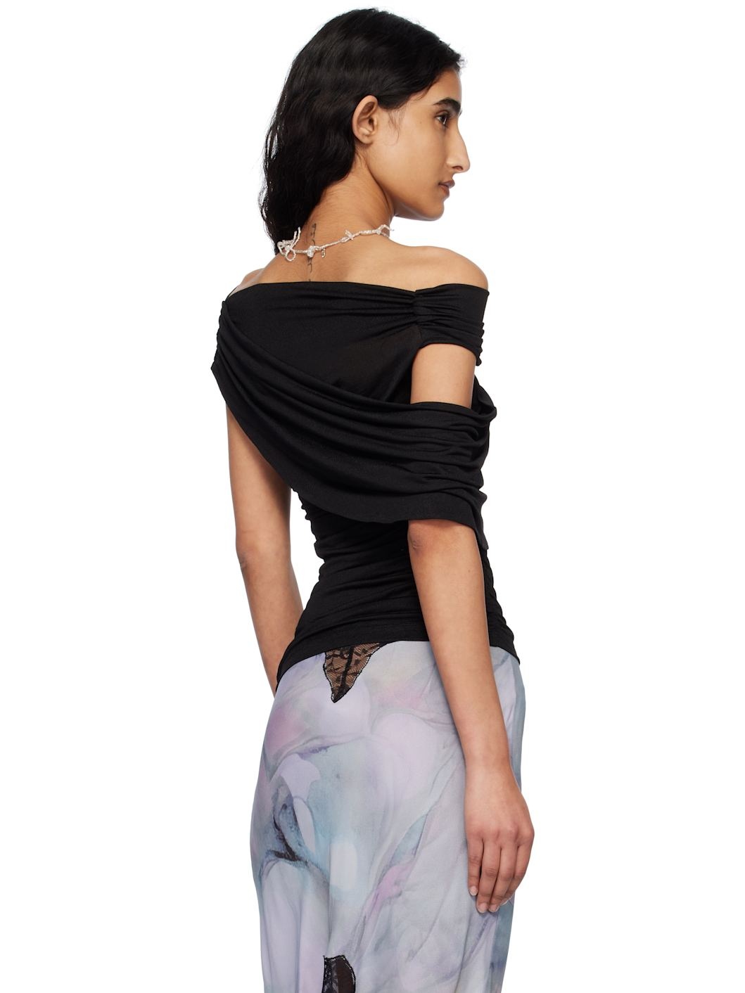 Black Jersey Sablé Blouse - 3