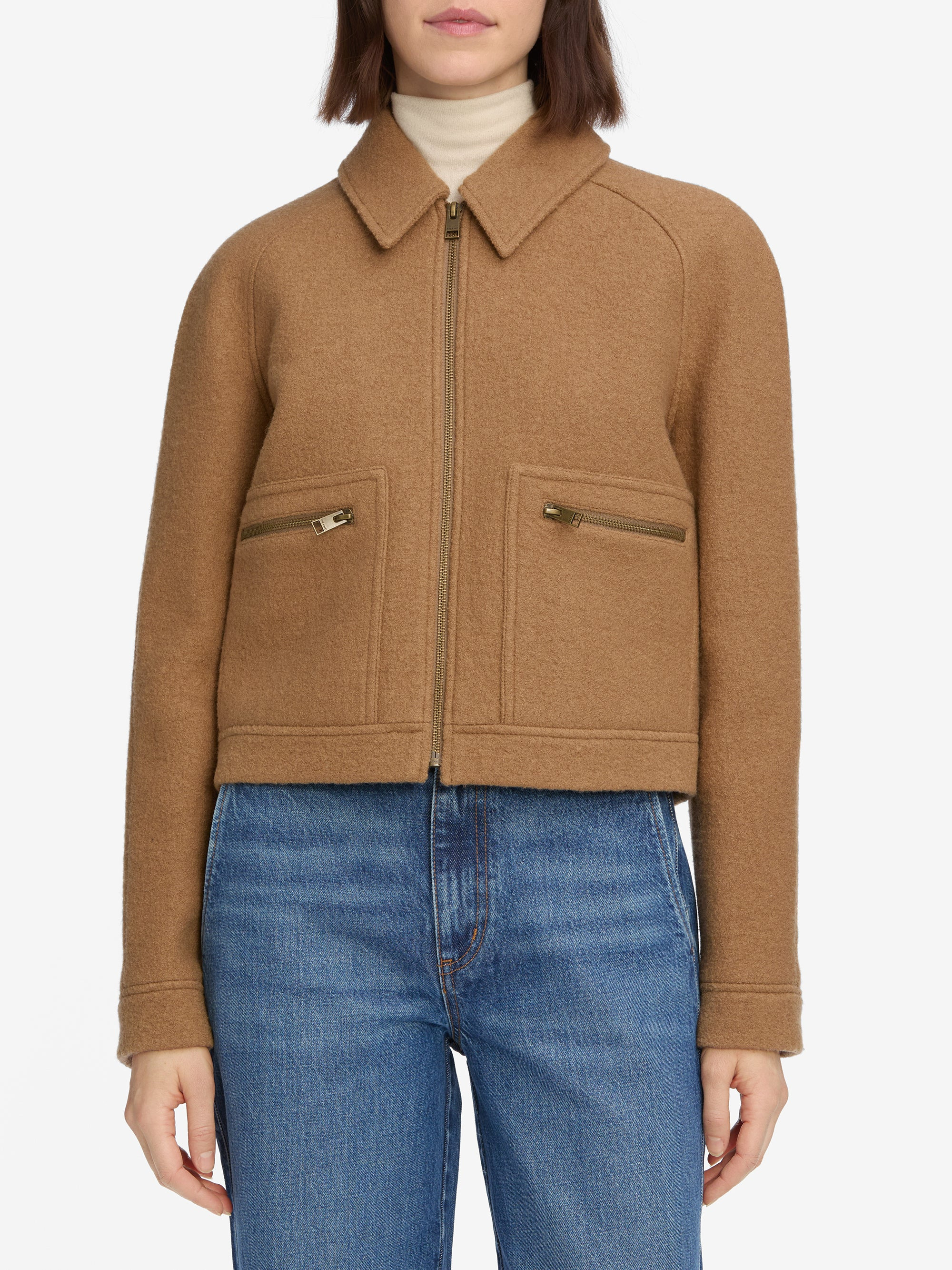 The Raglan Zip Front Jacket in Camel - 3