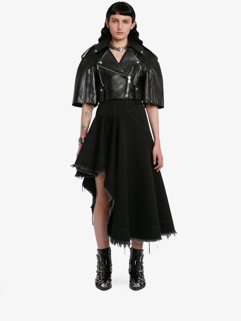 Women's Cropped Biker Jacket in Black - 2