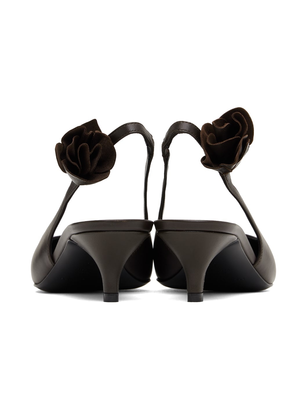 Brown Slingback Rose Kitten Heels - 2