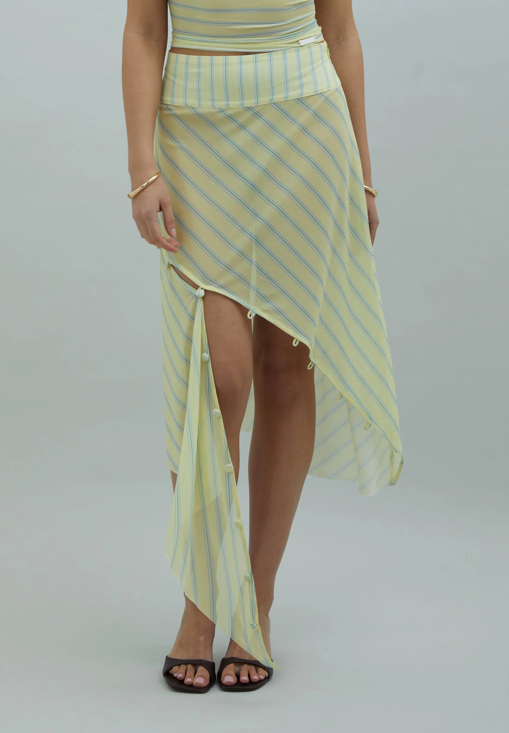 STRIPED MESH ASYMMETRIC SKIRT - 1