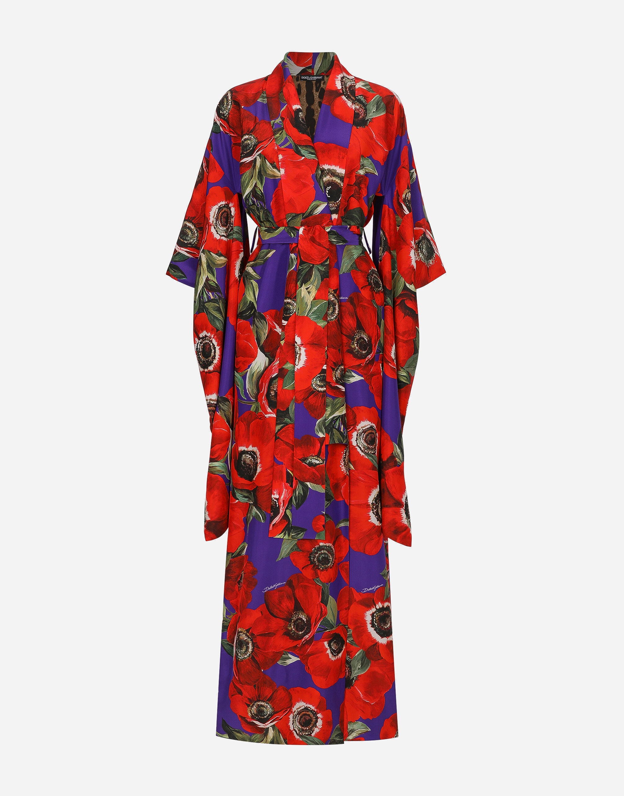 Silk kimono robe with anemone print - 1