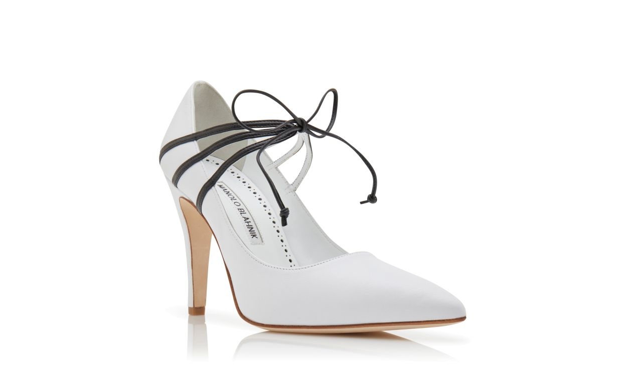 White and Black Nappa Leather Lace-Up Pumps - 3