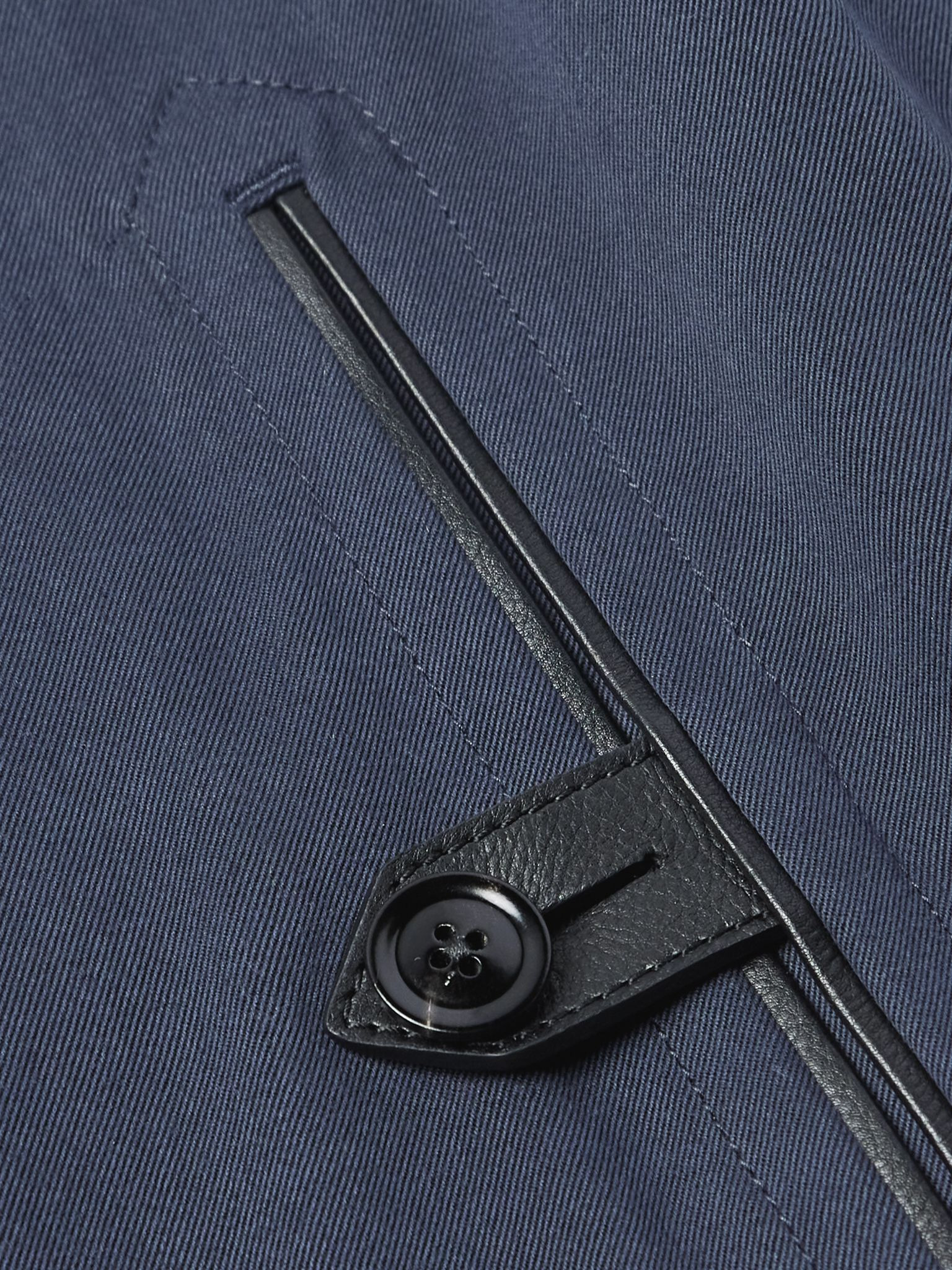 Leather-Trimmed Lyocell-Twill Bomber Jacket Blue - 5