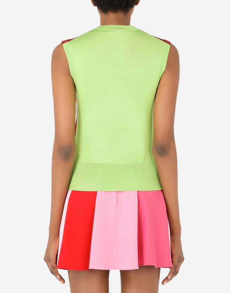 Sleeveless multi-colored silk sweater with patent leather DG patch - 2