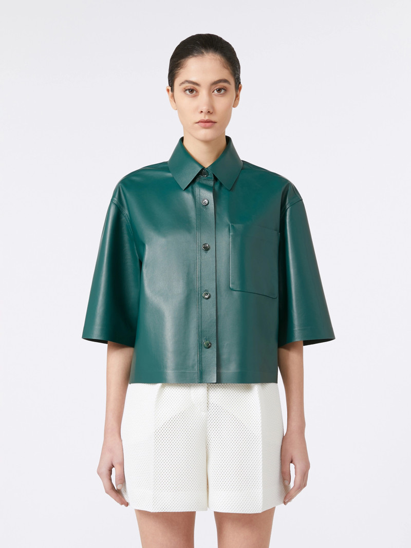 ARCELLA Nappa leather cropped jacket - DARK GREEN 3