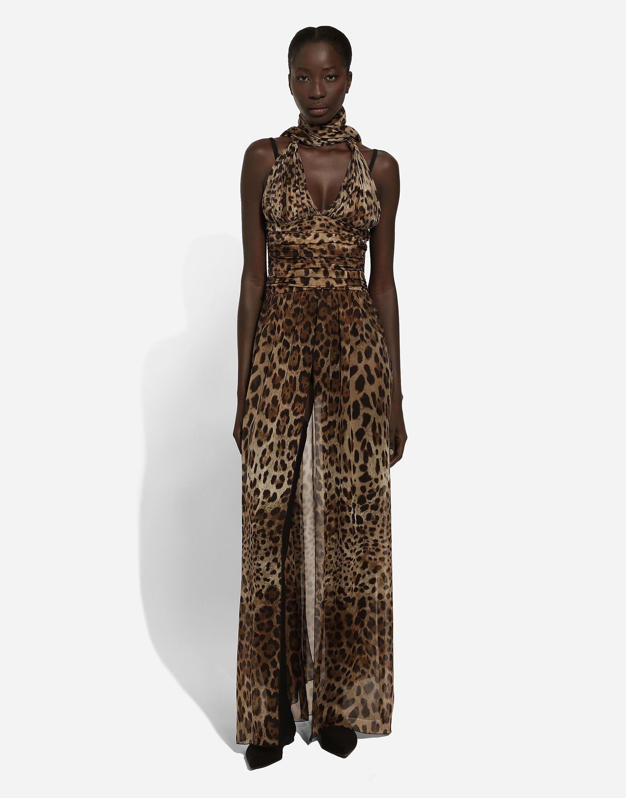 Long leopard-print chiffon dress - 3