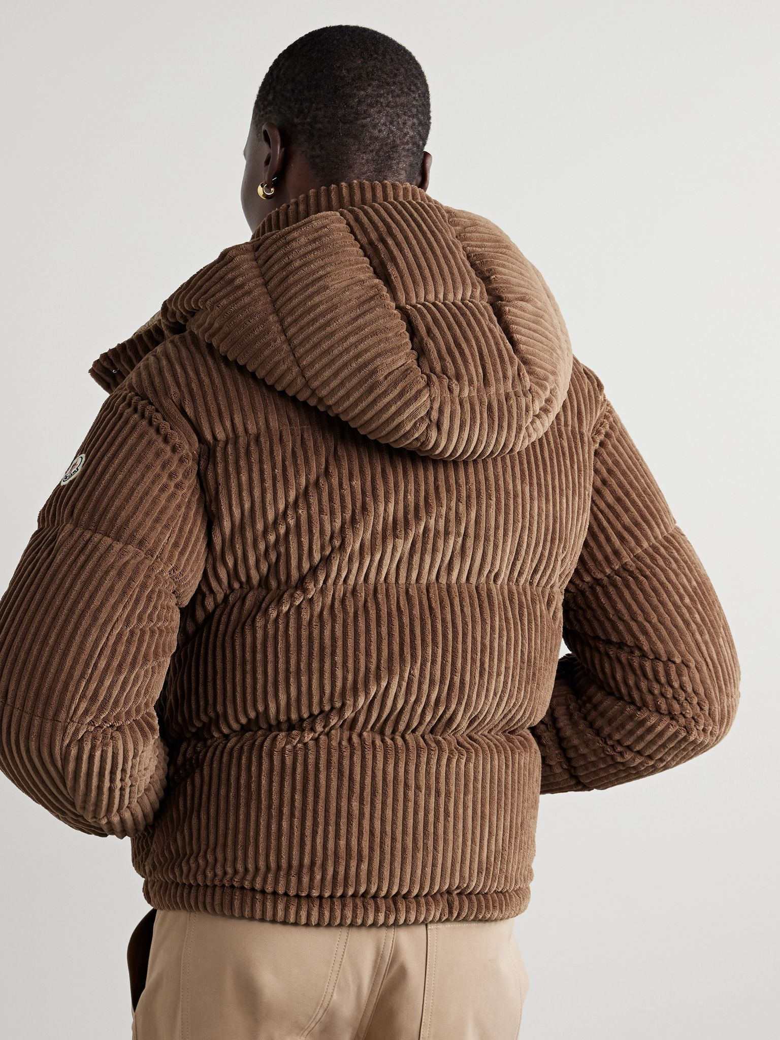 Daos hooded padded quilted corduroy down jacket Brown - 4