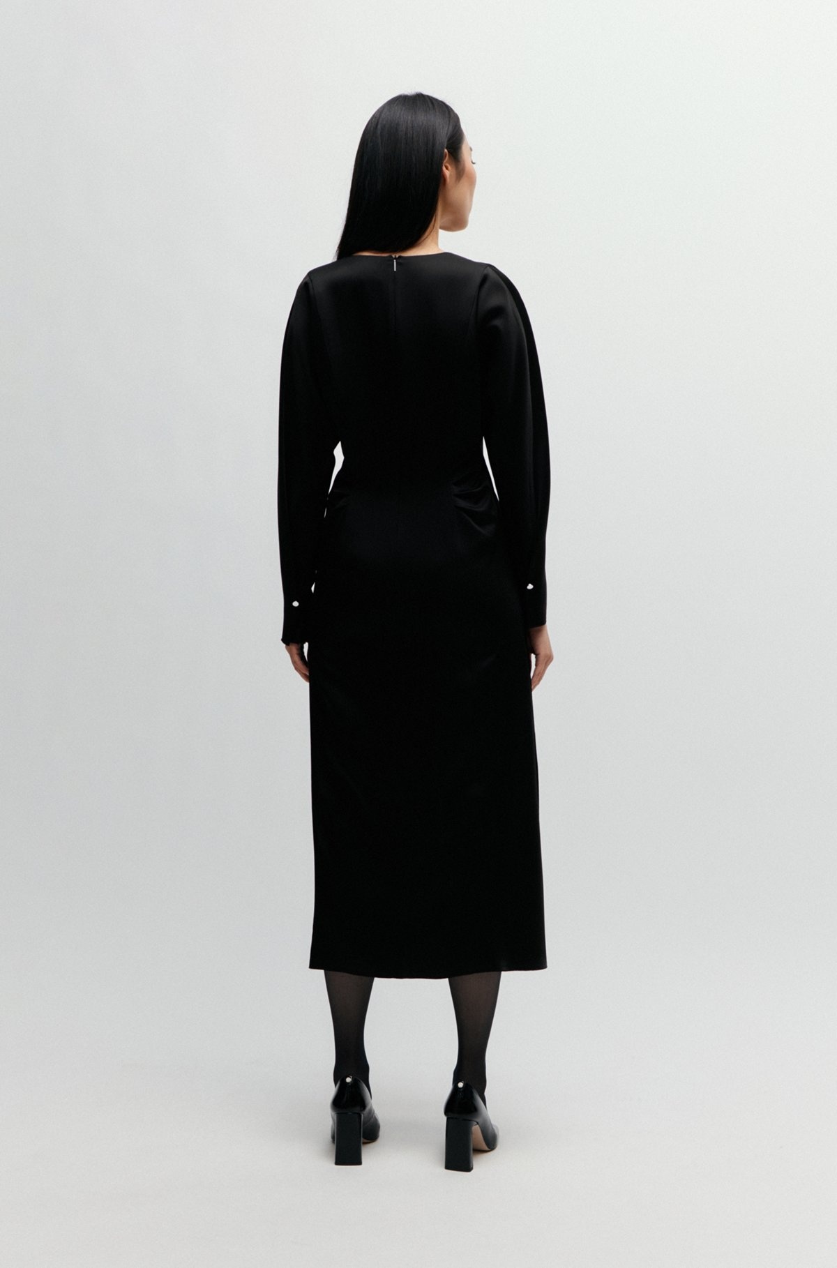 GATHERED-DETAIL REGULAR-FIT DRESS IN SOFT SATIN - 4