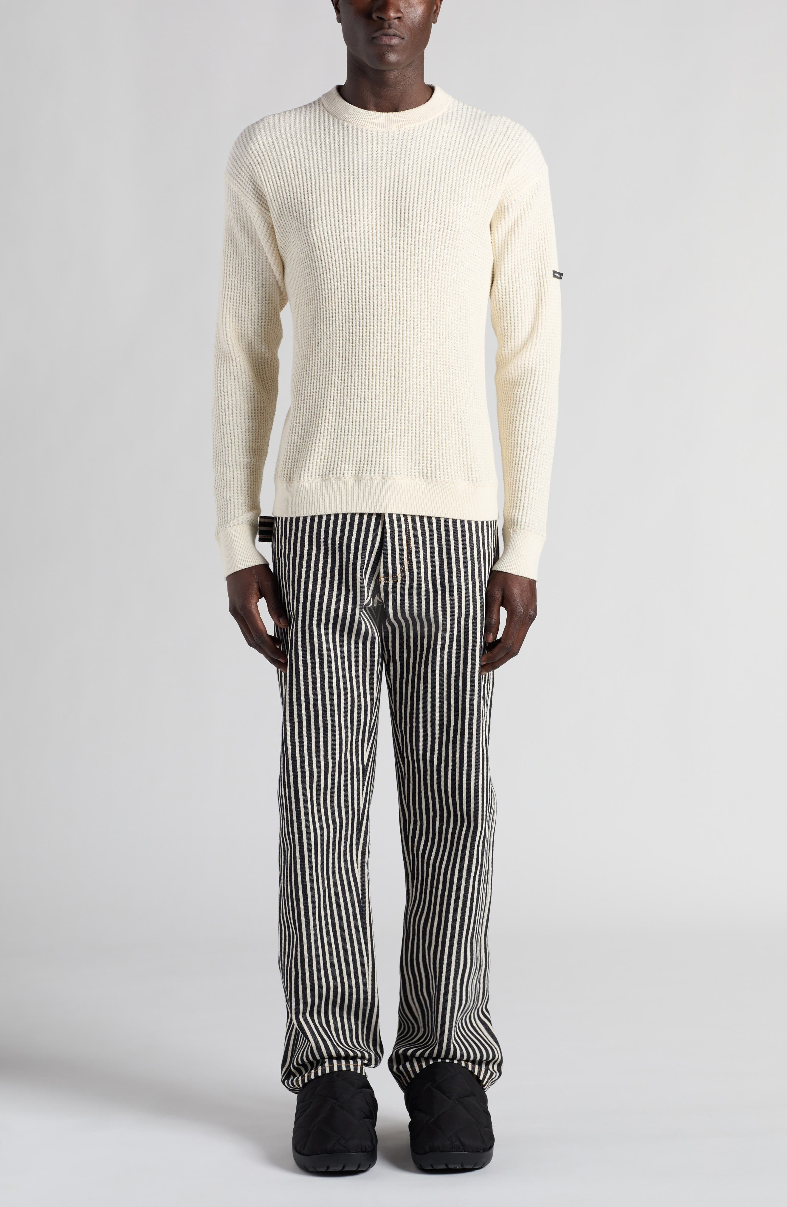 Bottega Veneta Hemp & Cotton Waffle Knit Crewneck Sweater in 9300 Dove/Chalk at Nordstrom - 2