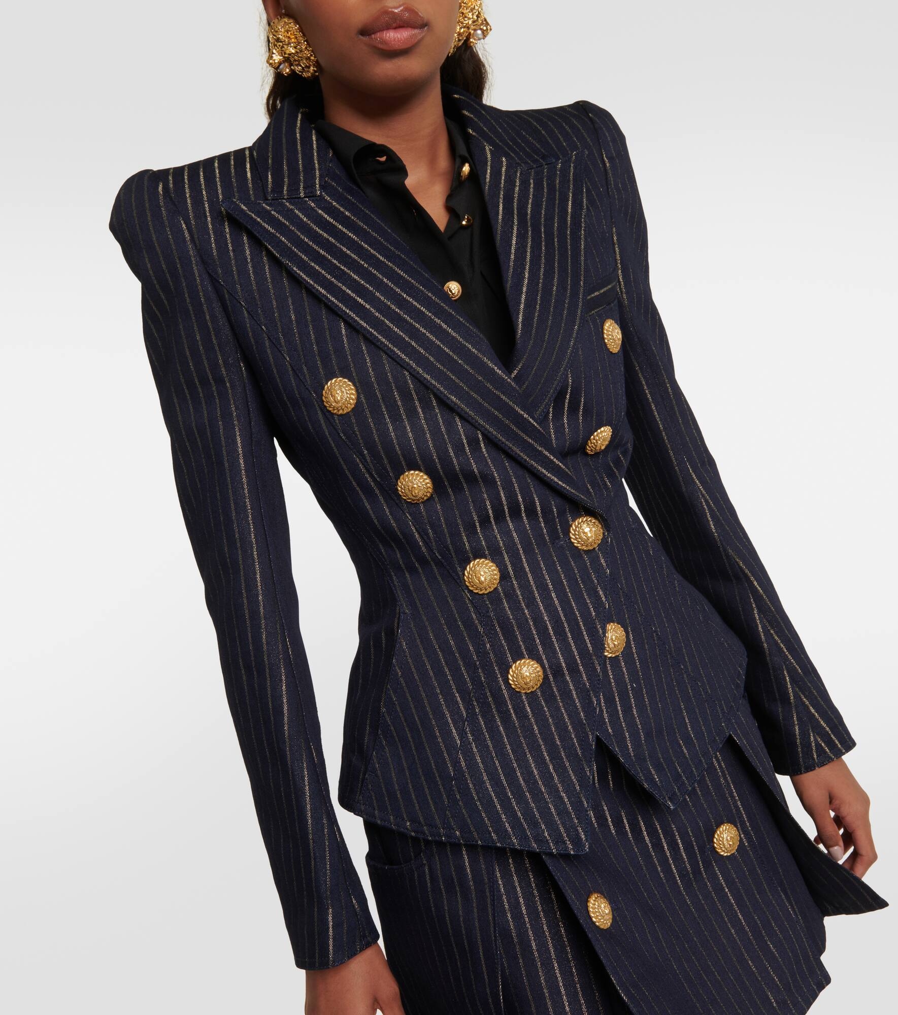 Lurex® pinstripe denim blazer - 4