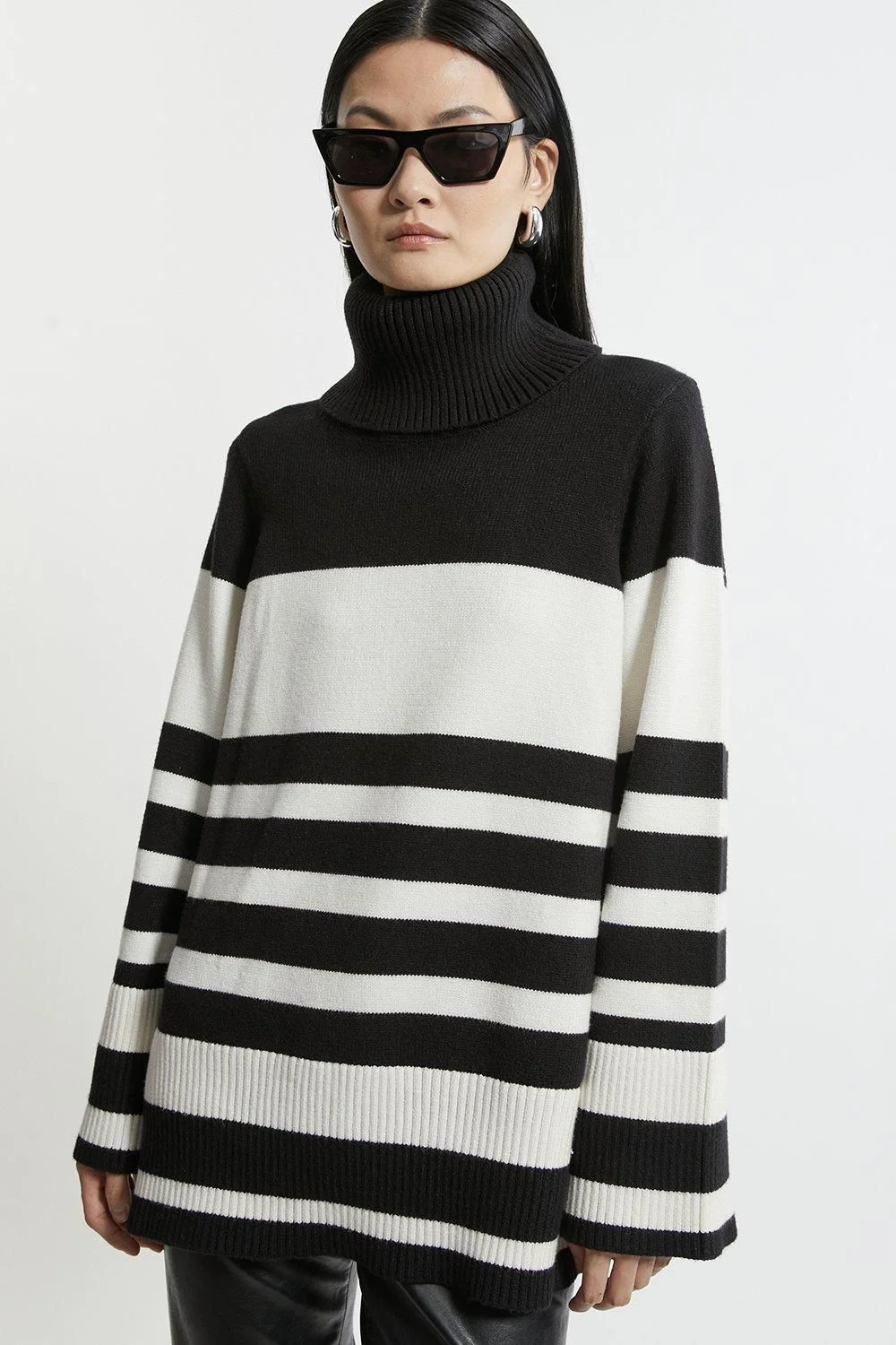 Striped Split Hem Knit Jumper - 1