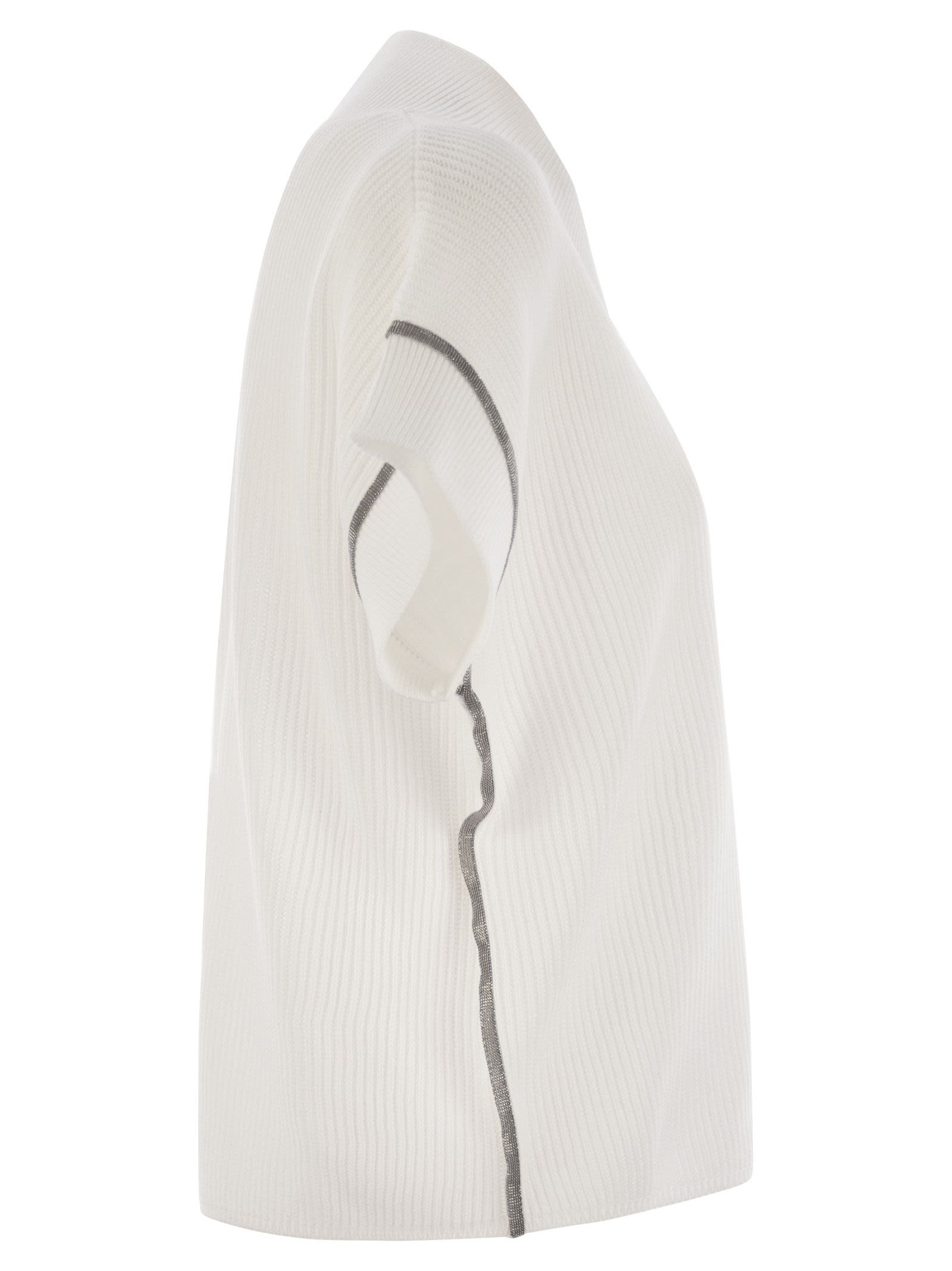 Brunello Cucinelli Women Cotton Rib Knit T-Shirt With Precious Trims - 3