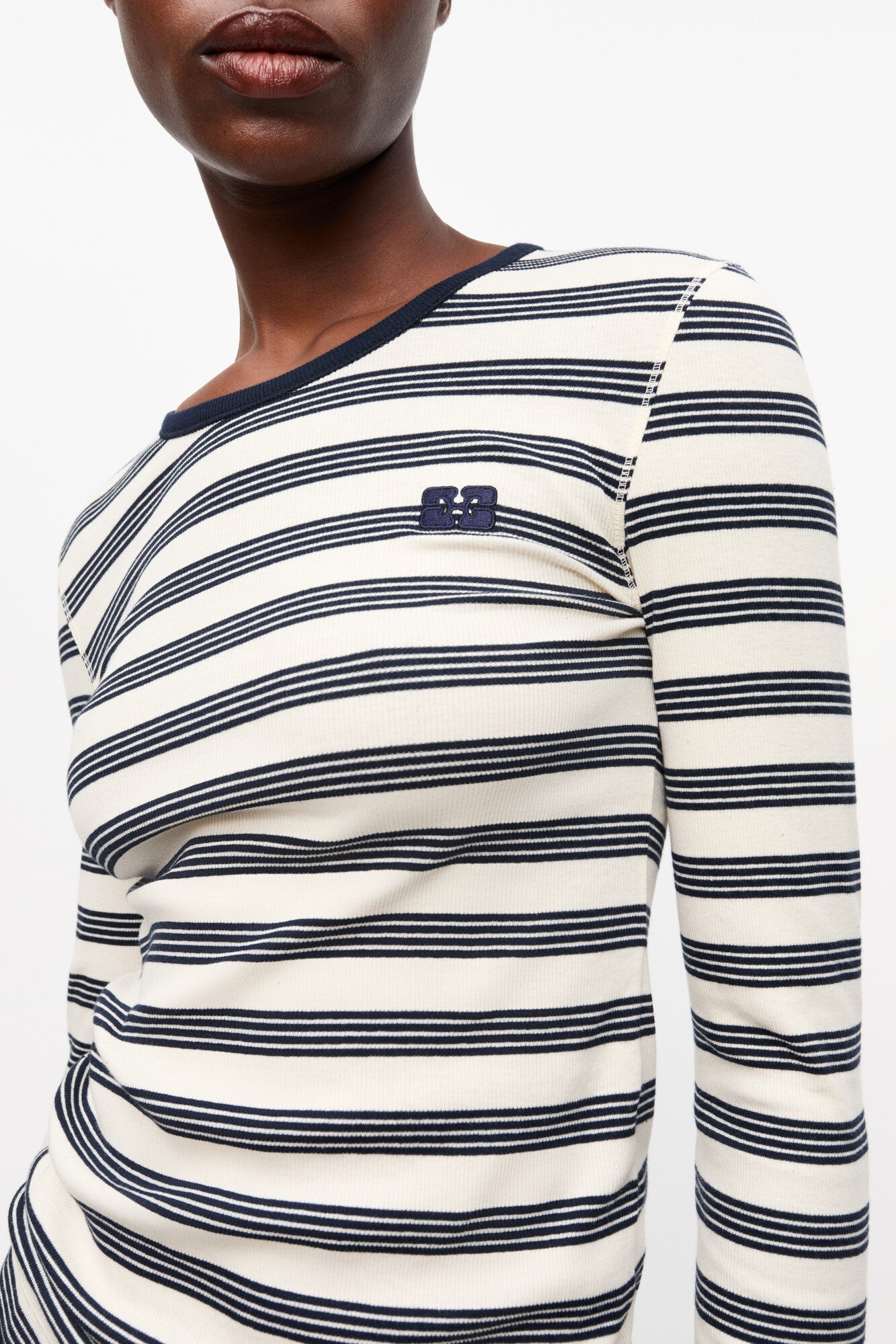 STRIPED SOFT COTTON RIB LONG SLEEVE T-SHIRT - 5