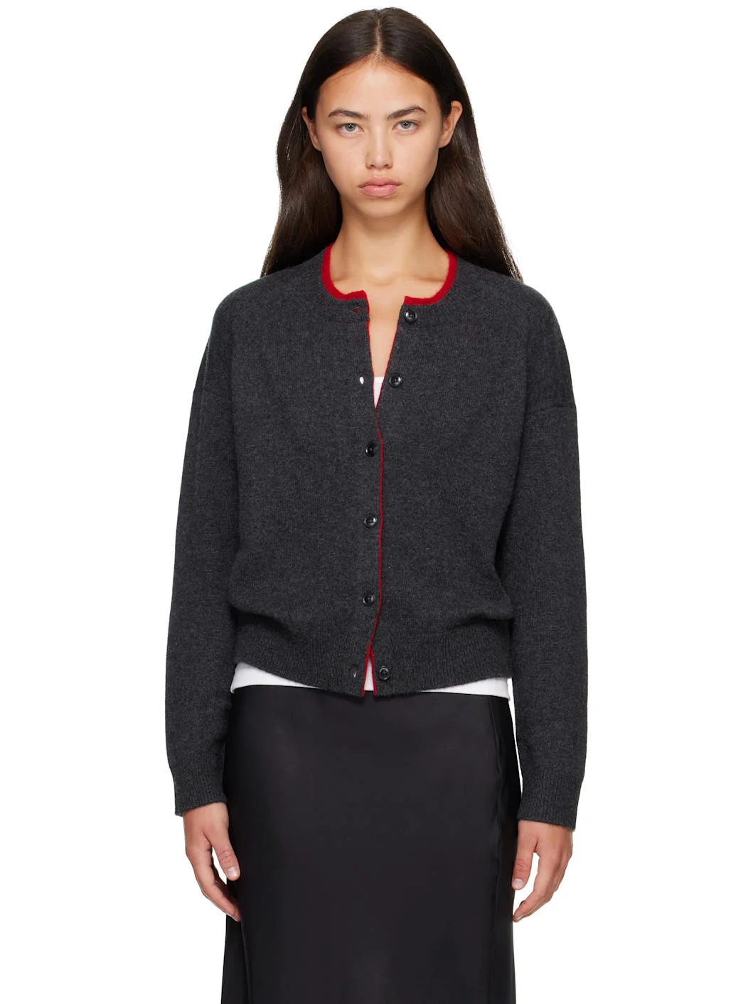 Gray & Red NICOLA Bicolor Cashmere Cardigan - 1