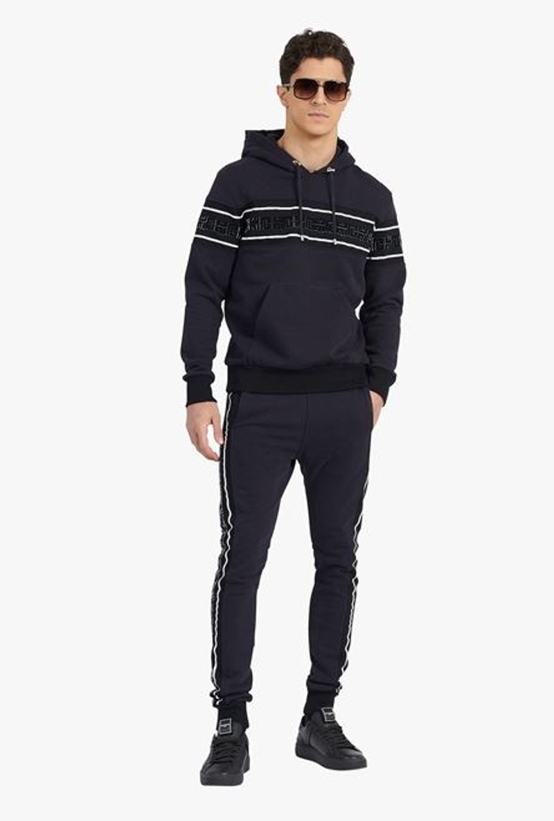 Balmain Bicolor navy blue and white cotton sweatshirt with flocked Balmain monogram outlook