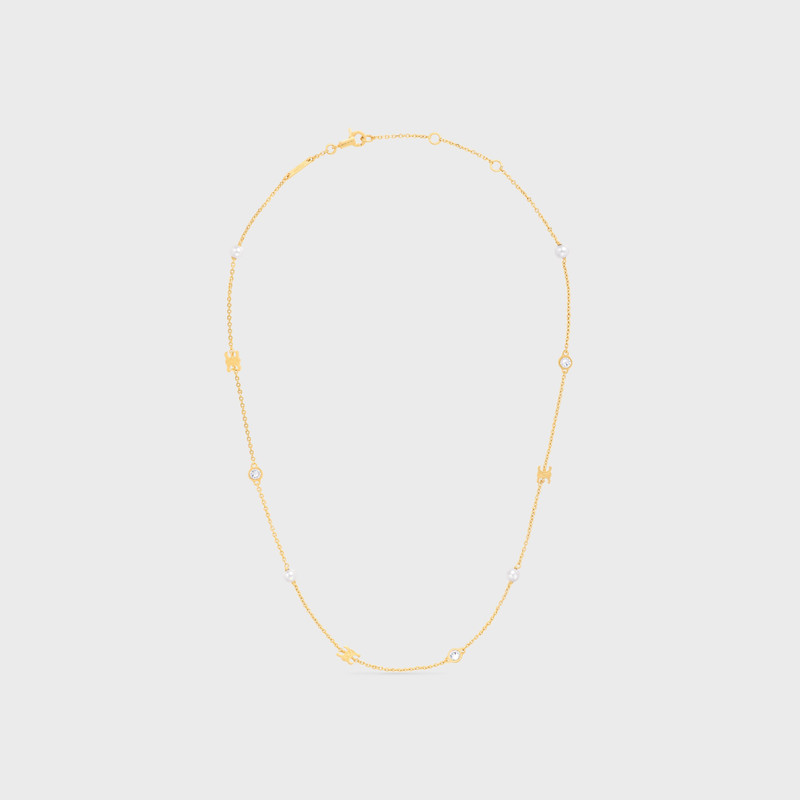 Les Perles Celine Necklace in Strass, Resin Pearls and Brass with Gold Finish 1
