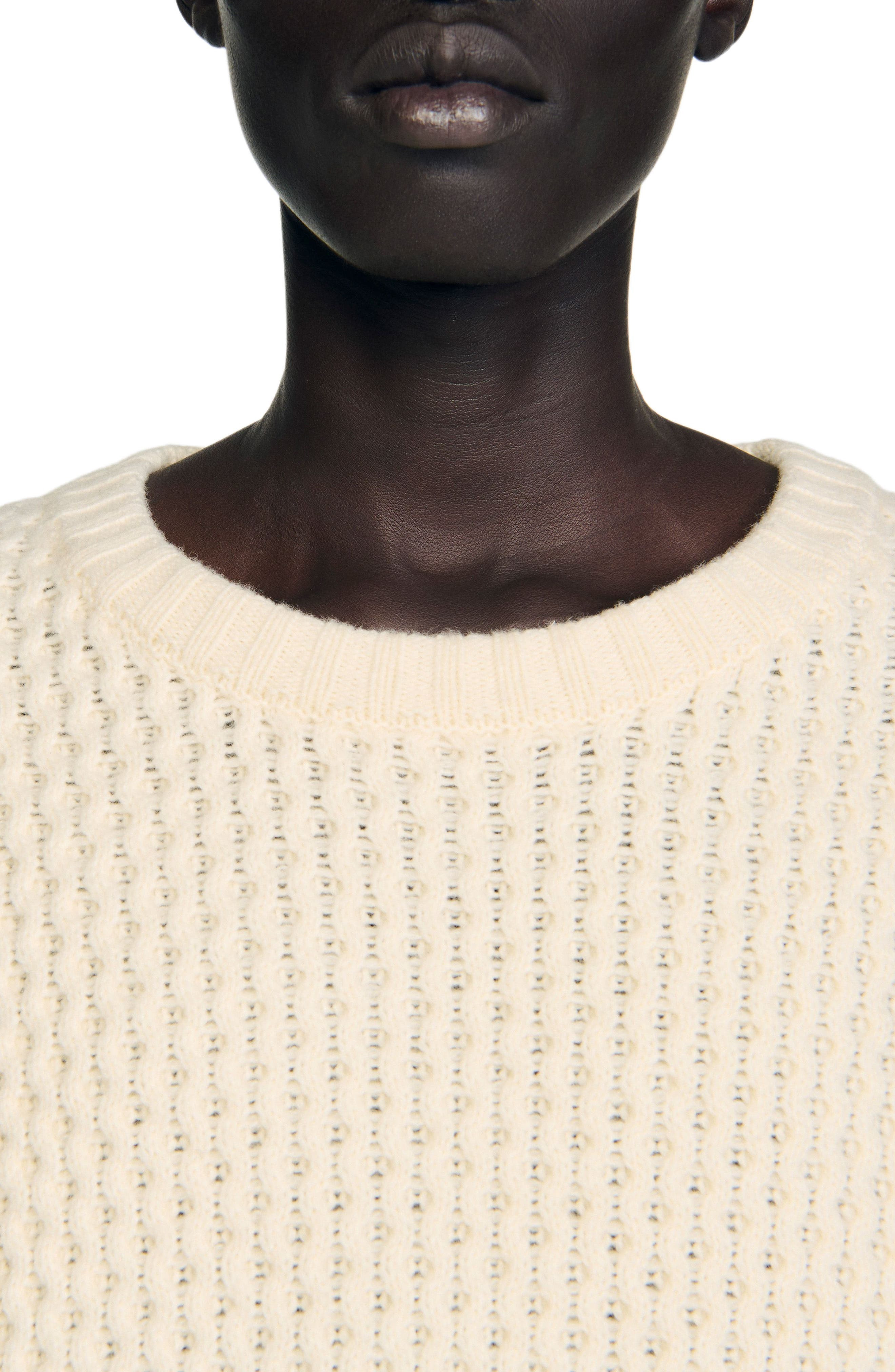 SANDRO Honeycomb stitch wool sweater in Off White at Nordstrom - 4