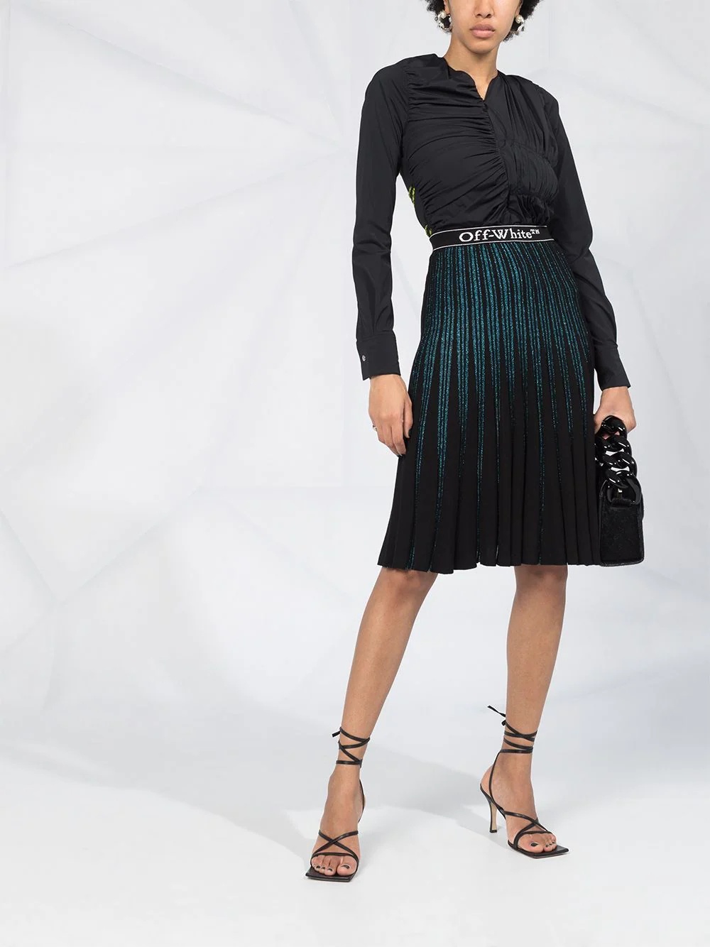 glitter-stripe pleated skirt - 2