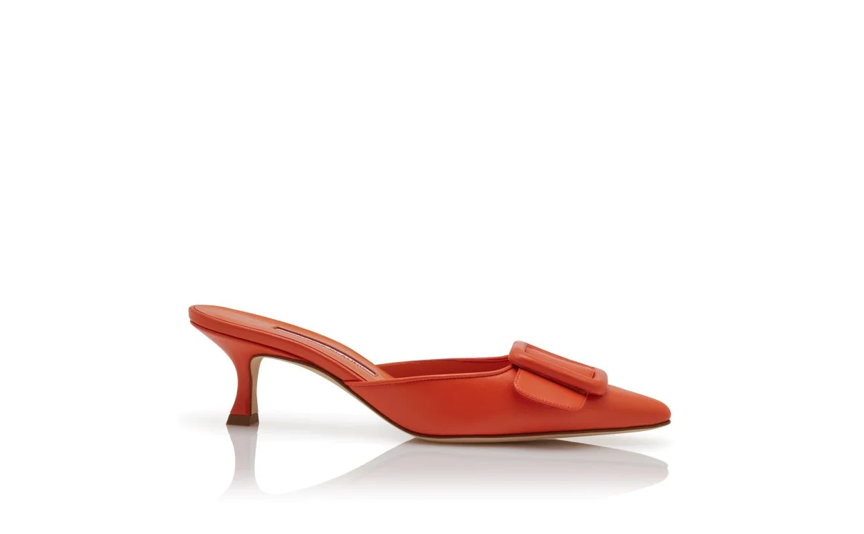 Orange Nappa Leather Buckle Detail Mules - 1