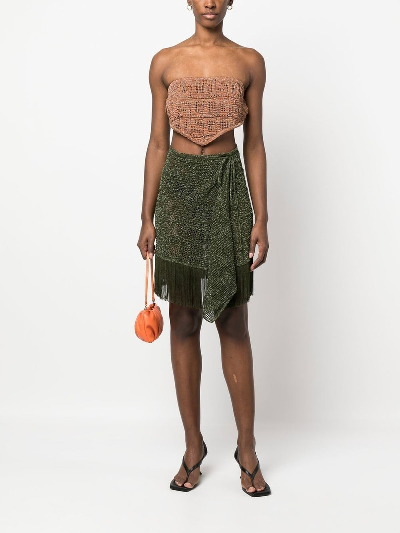 GCDS fringe-detail macramé skirt outlook