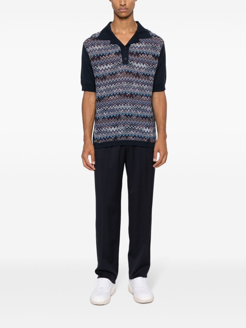zigzag-pattern ribbed polo shirt - 2