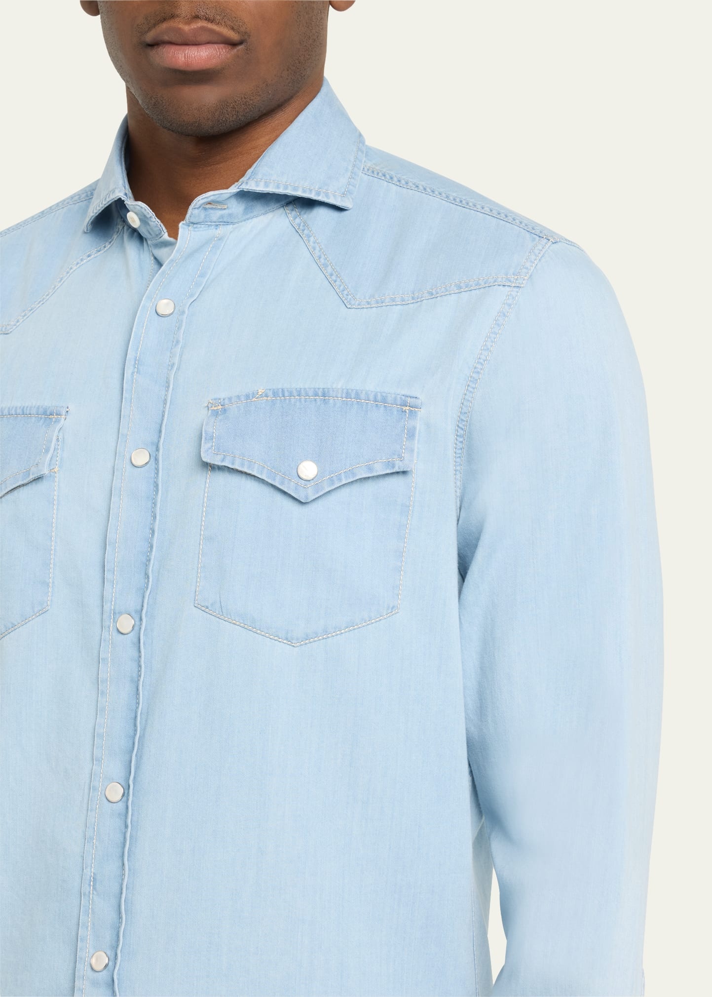 Men's Slim-Fit Cotton Western Button-Down Shirt - 5