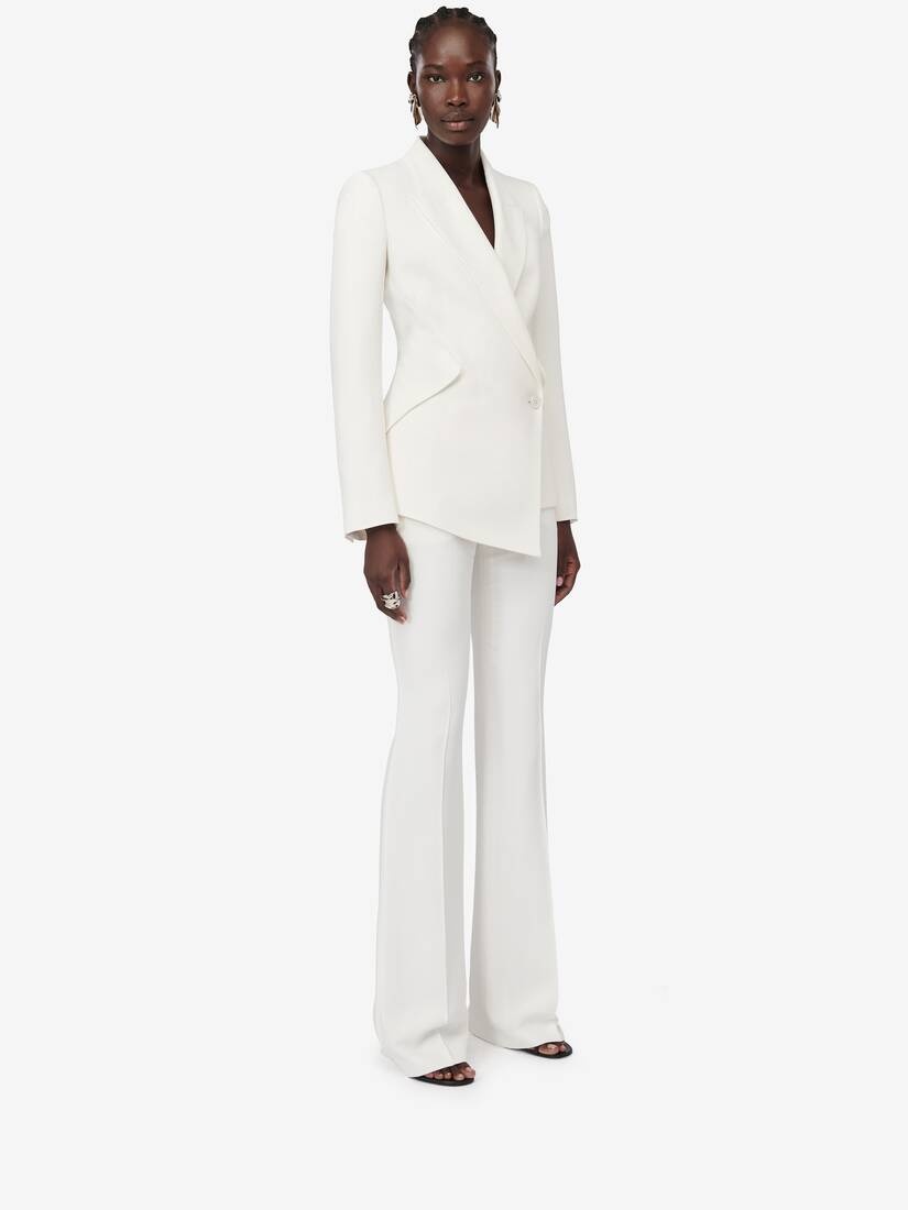Women's Leaf Crepe Drop Hem Jacket in Light Ivory - 3