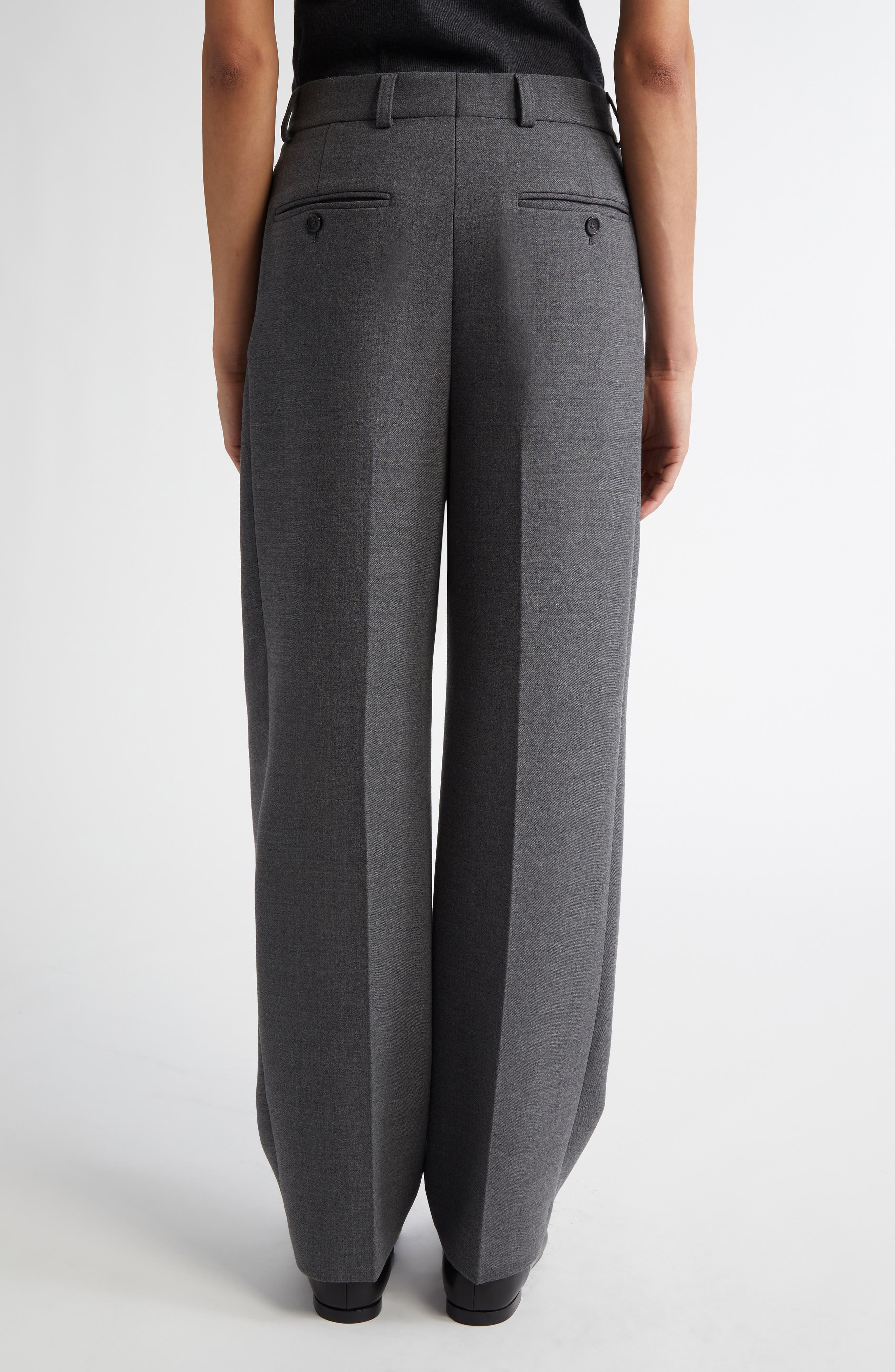 TOTEME Pleated Straight Leg Pants in Grey Melange at Nordstrom - 3