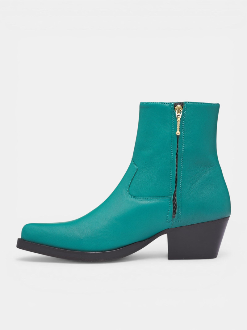 ERNEST W. BAKER Green Leather Western Zip Boots outlook