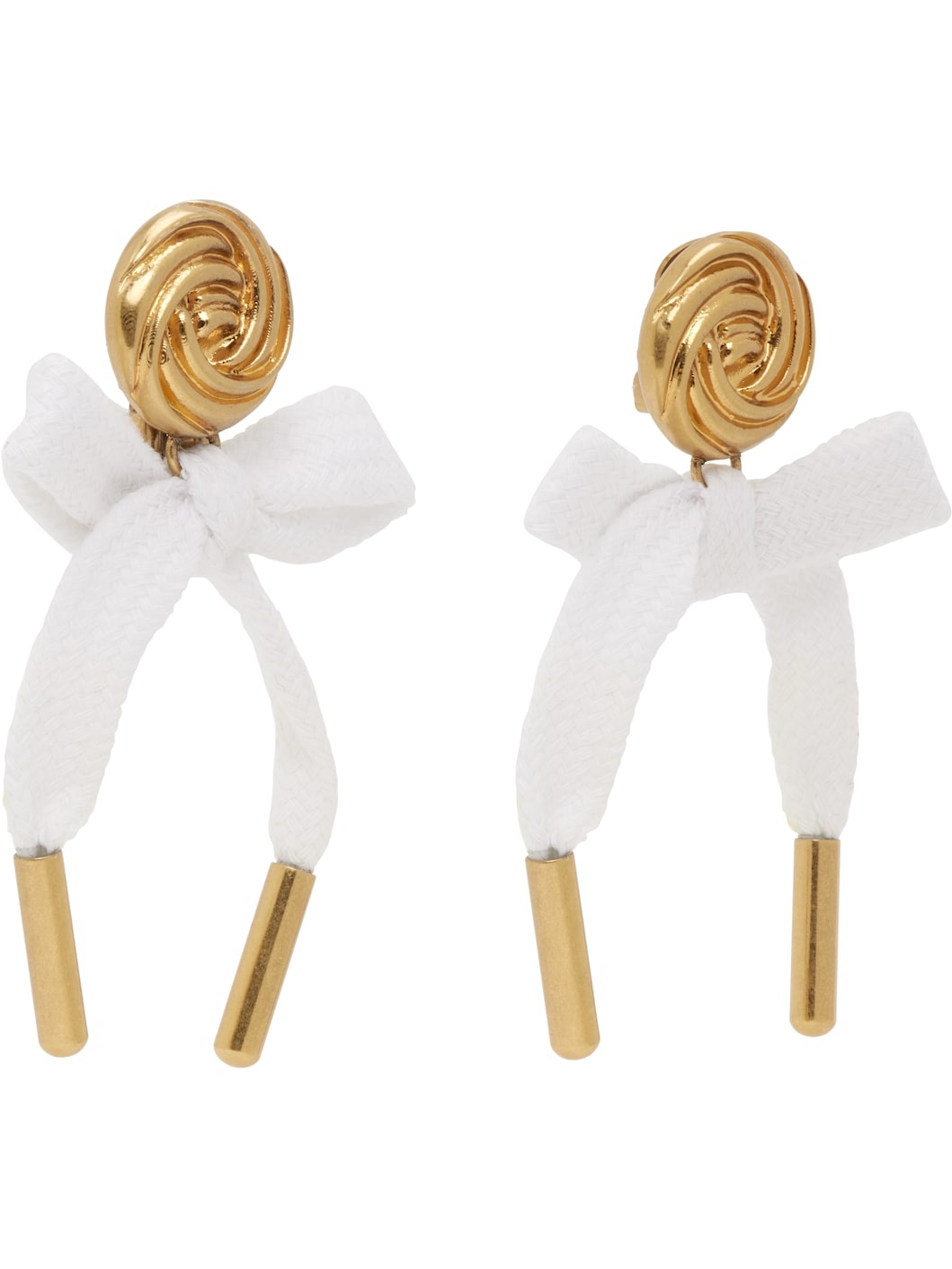 Gold & White Bow Earrings - 2