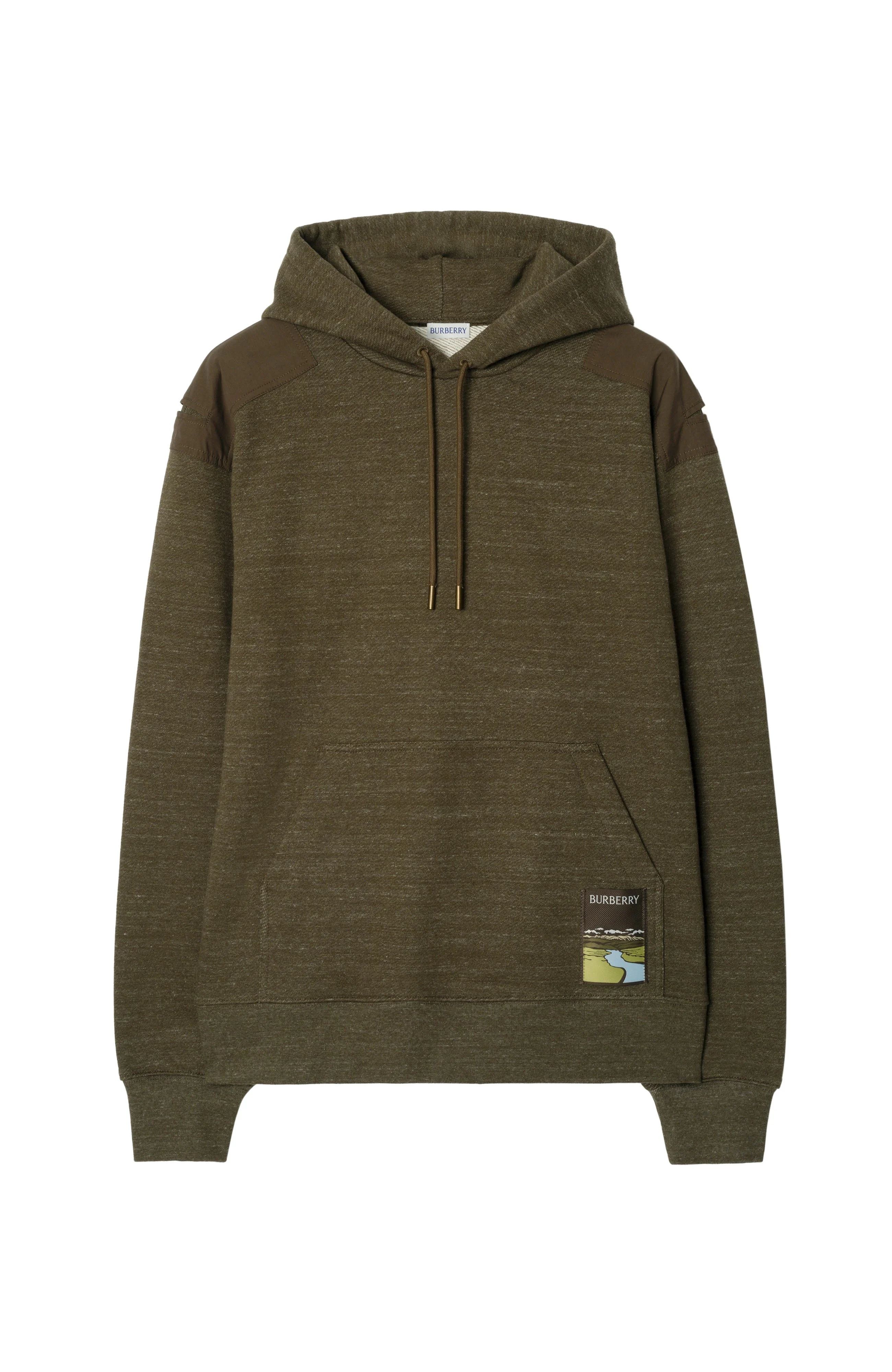 burberry Landscape Label Cotton Hoodie in Thorn Green Melange at Nordstrom - 1
