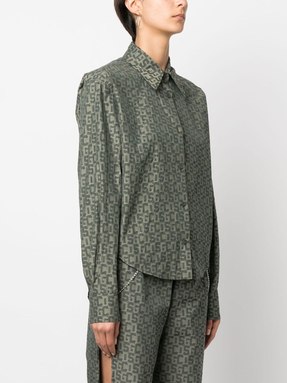 crystal-chain monogram shirt - 3