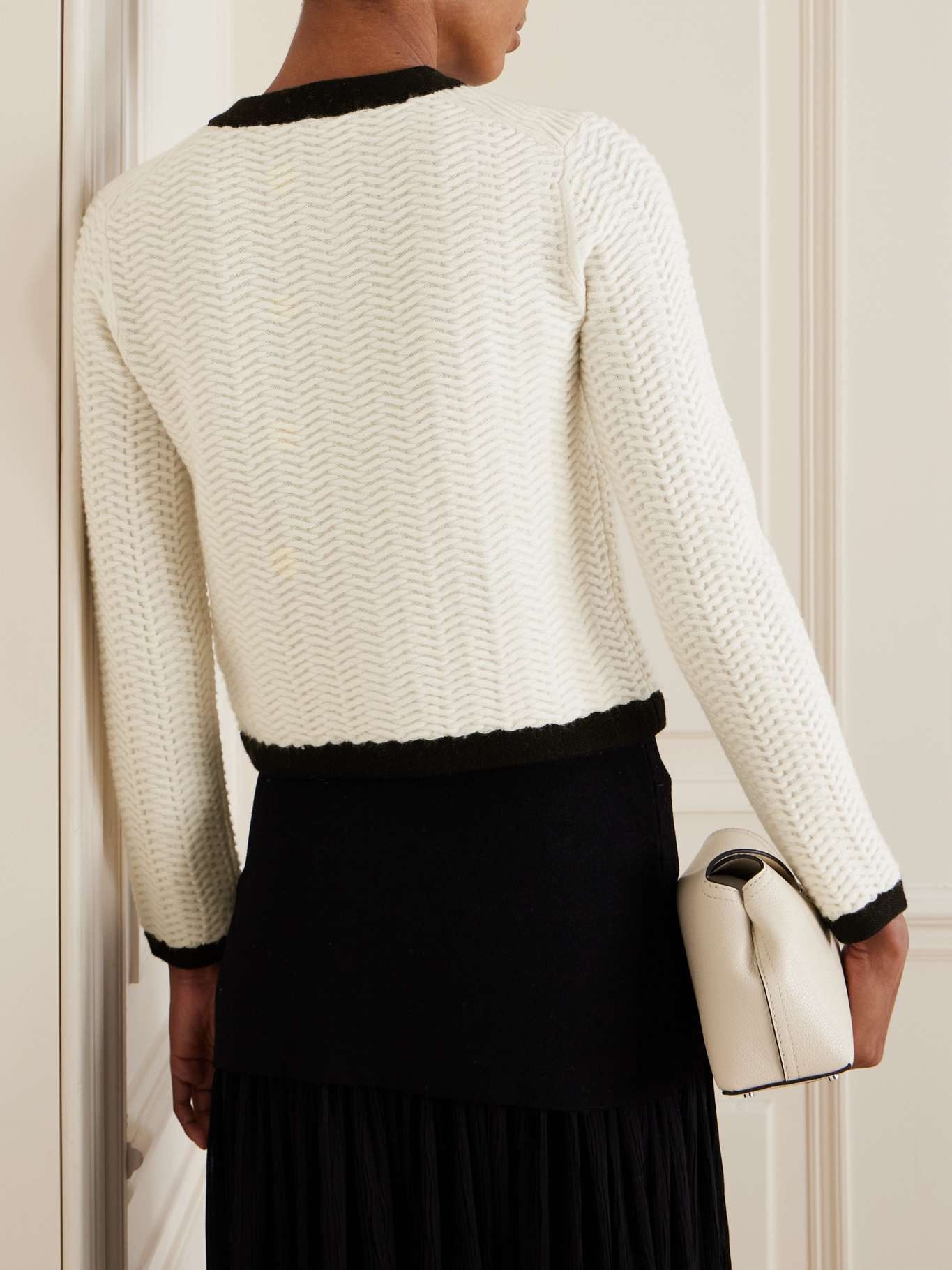 Klaire two-tone wool and cashmere-blend cardigan Ivory - 3