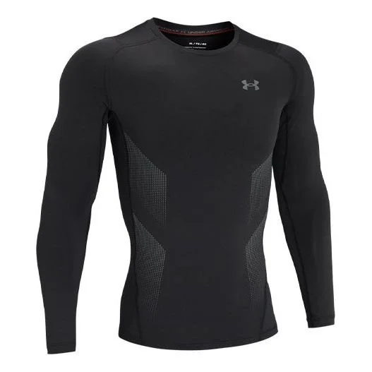 Men's Under Armour HeatGear Vent Logo Printing Round Neck Long Sleeves Black 1362453-001 - 1