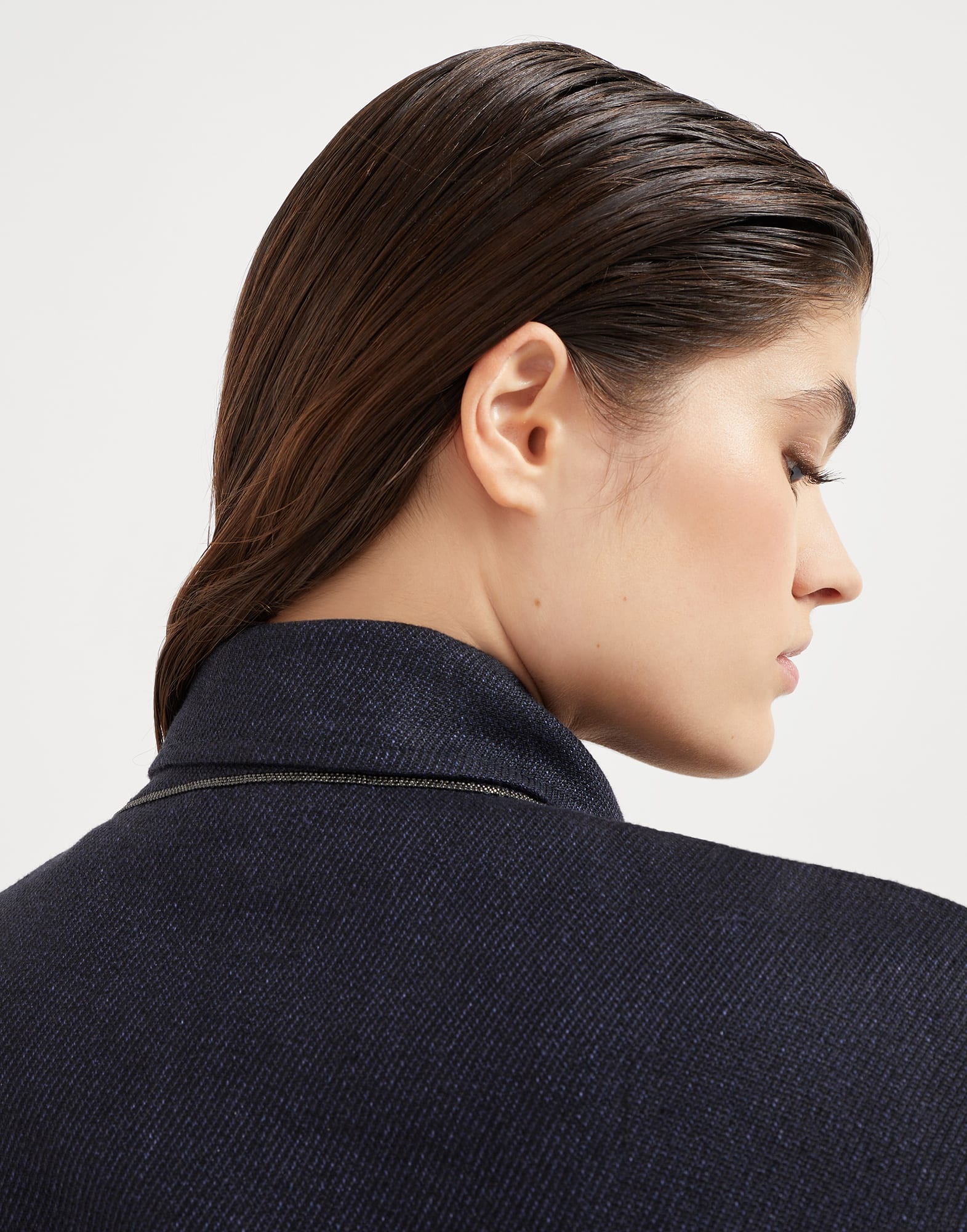 Linen cover cropped pea coat with monili - 3